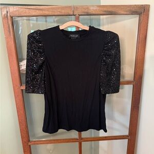 Rachel Zoe Black Blouse with Sequin Half Sleeves - Size Small